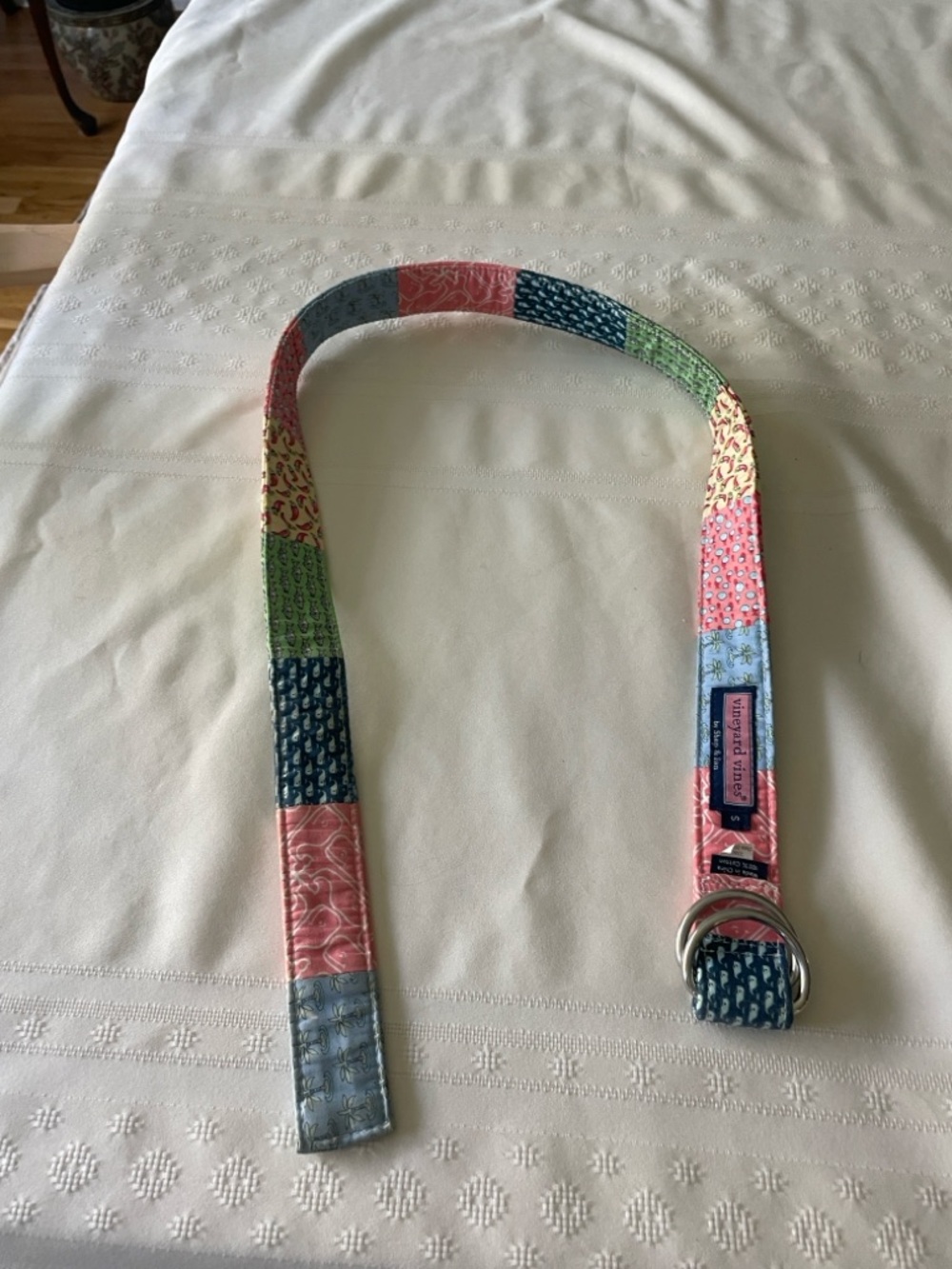 Vineyard Vines Patchwork Cotton Fabric Belt with Double D-Rings - Pastel Multi